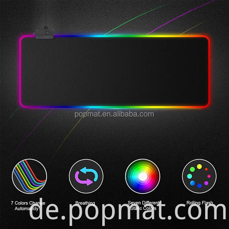 Hochwertige Anti-Rutsch-Gummi-Basis USB Luminous Mouse Pads Customized Gaming LED-Maus-Pads